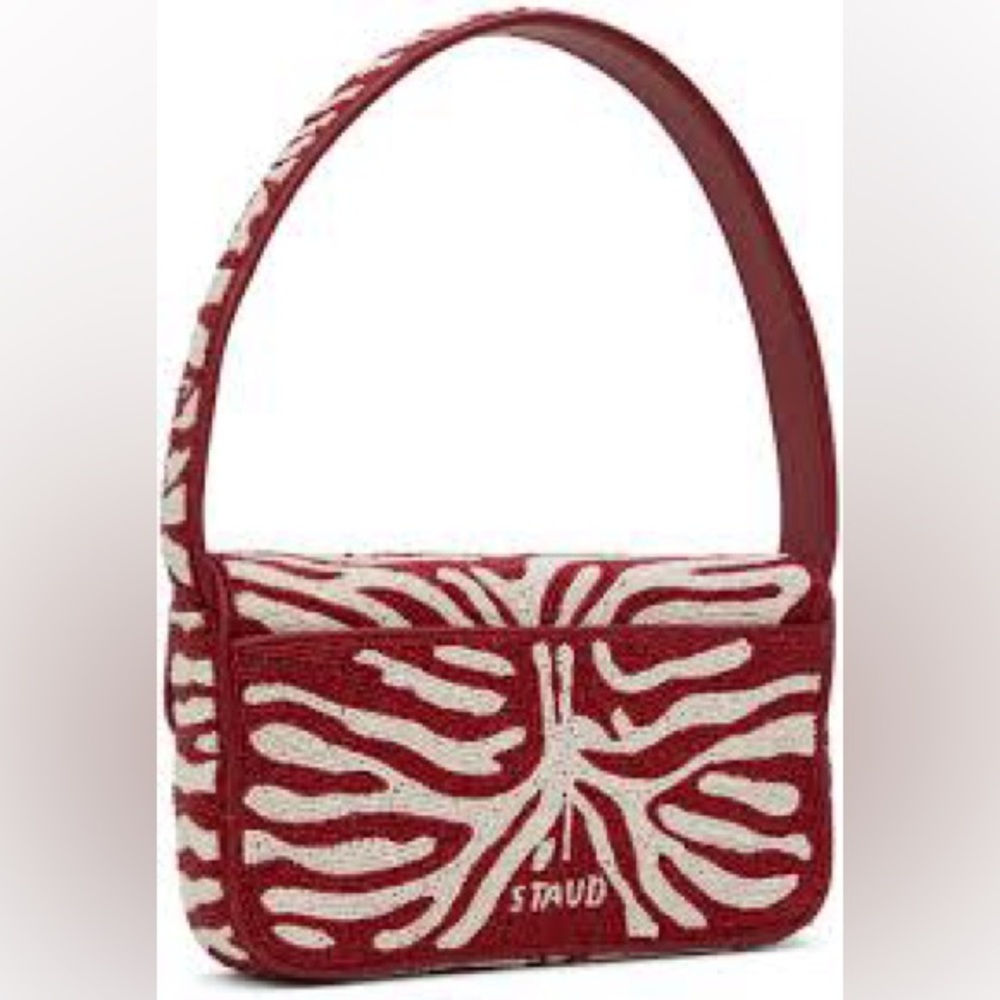 STAUD Red and Cream Shoulder Bag